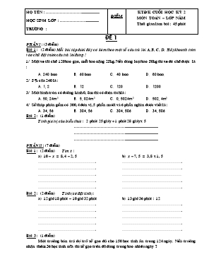 Đề kiểm tra định kỳ cuối học kỳ 2 môn Toán Lớp 5 - Đề 1